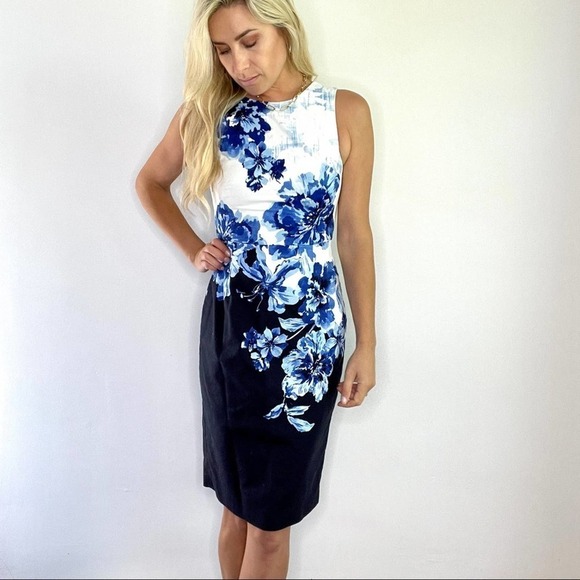 Anthropologie Maeve Blue & White Cut Out Back Sheath Dress - Picture 6 of 12